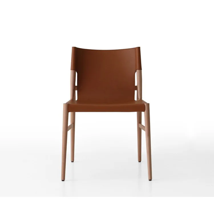 كرسي مصمم إيطالي، سرج جلدي، كرسي طعام نورديك، بساطة من الخشب الصلب