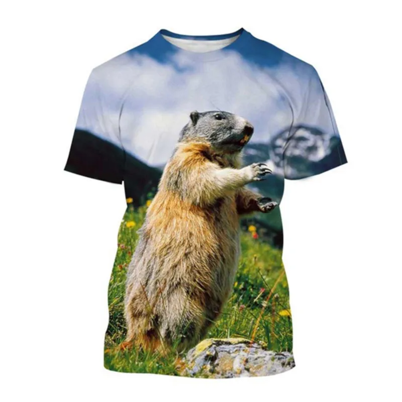 جديد البرية الحيوان Marmot ثلاثية الأبعاد طباعة الصيف الرجال الجولة الرقبة تي شيرت عادية كم قصير تي شيرت موضة الاتجاه الرجال الملابس حجم كبير