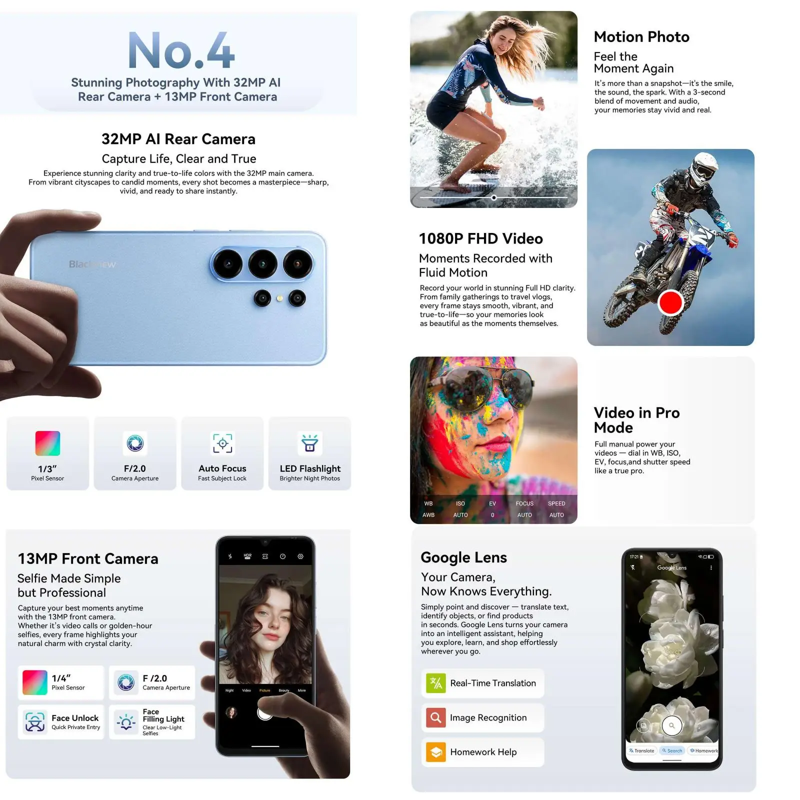 Blackview WAVE 10 Smartphone 8GB+256GB 6.88'' Android 16 Unisoc UMS9230E 5000mAh 4G Cell Phone