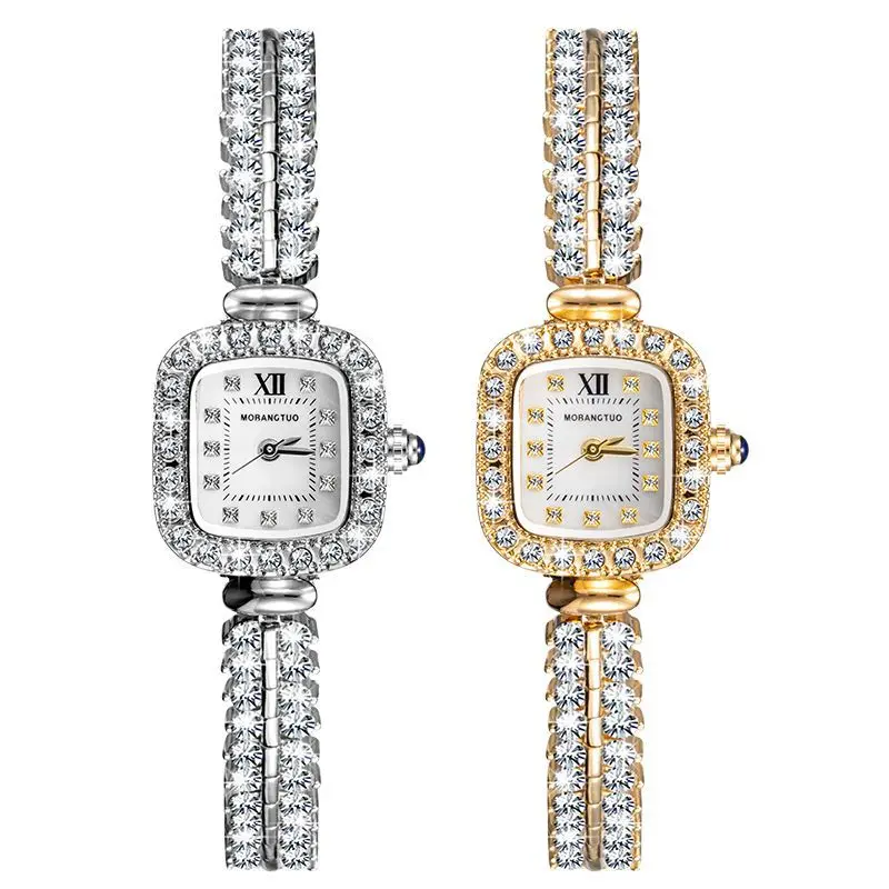 

Женские часы с бриллиантовым браслетом, модные рябчатые квадратные кварцевые часы с цирконом