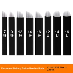 0.18mm 50Pcs Tattoo Needles Blade Black Nano Tebori Microblading Needle for Permanent Makeup Eyebrow 12/14/16/18 Flex U Shape