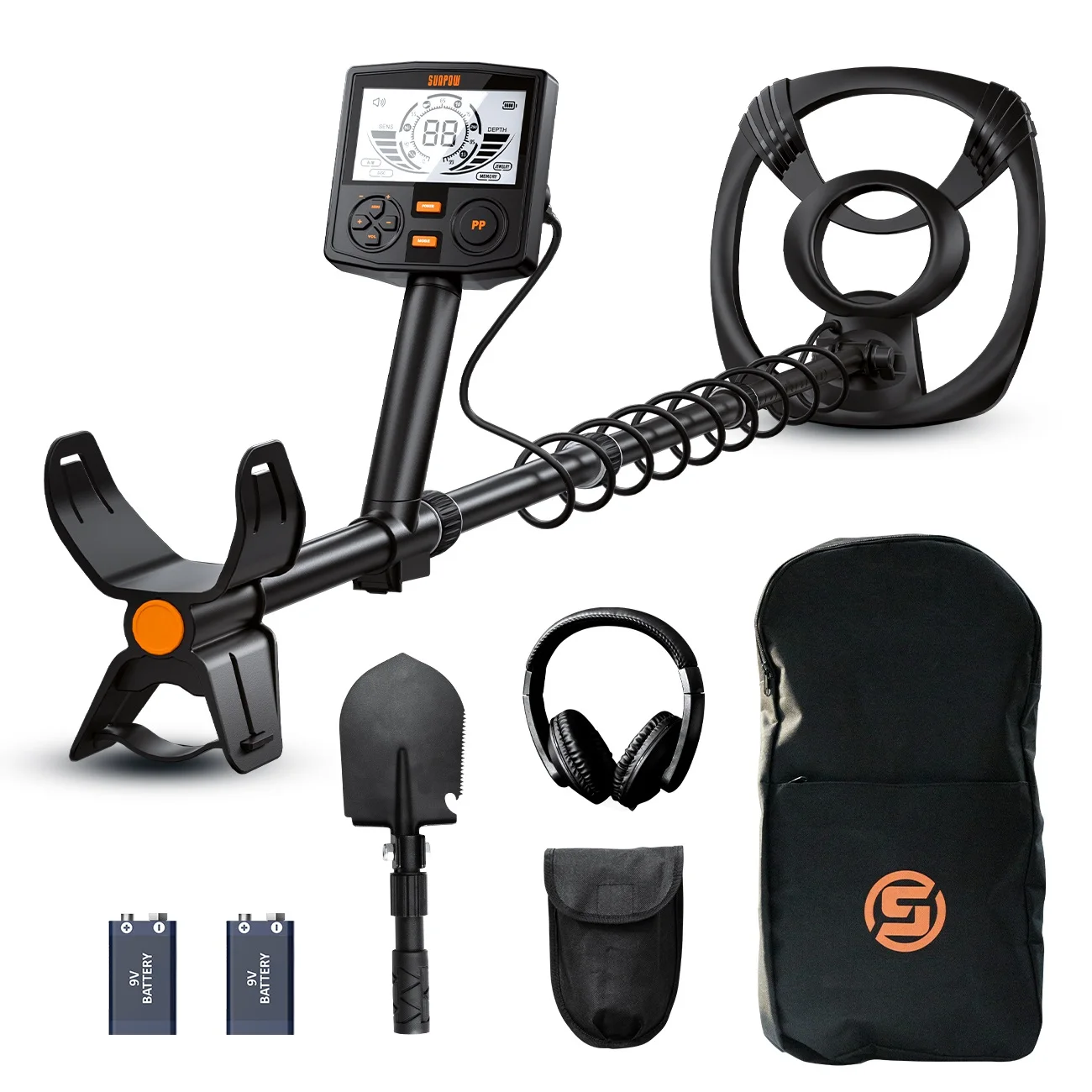 SUNPOW Unterirdischer Metalldetektor-Set,10" IP68 Wasserdichte Spule,5 Modi Doppel-LCD Erwachsene Einstellbar,Gold erkennen,Strand Fluss Garten Schatzsuche