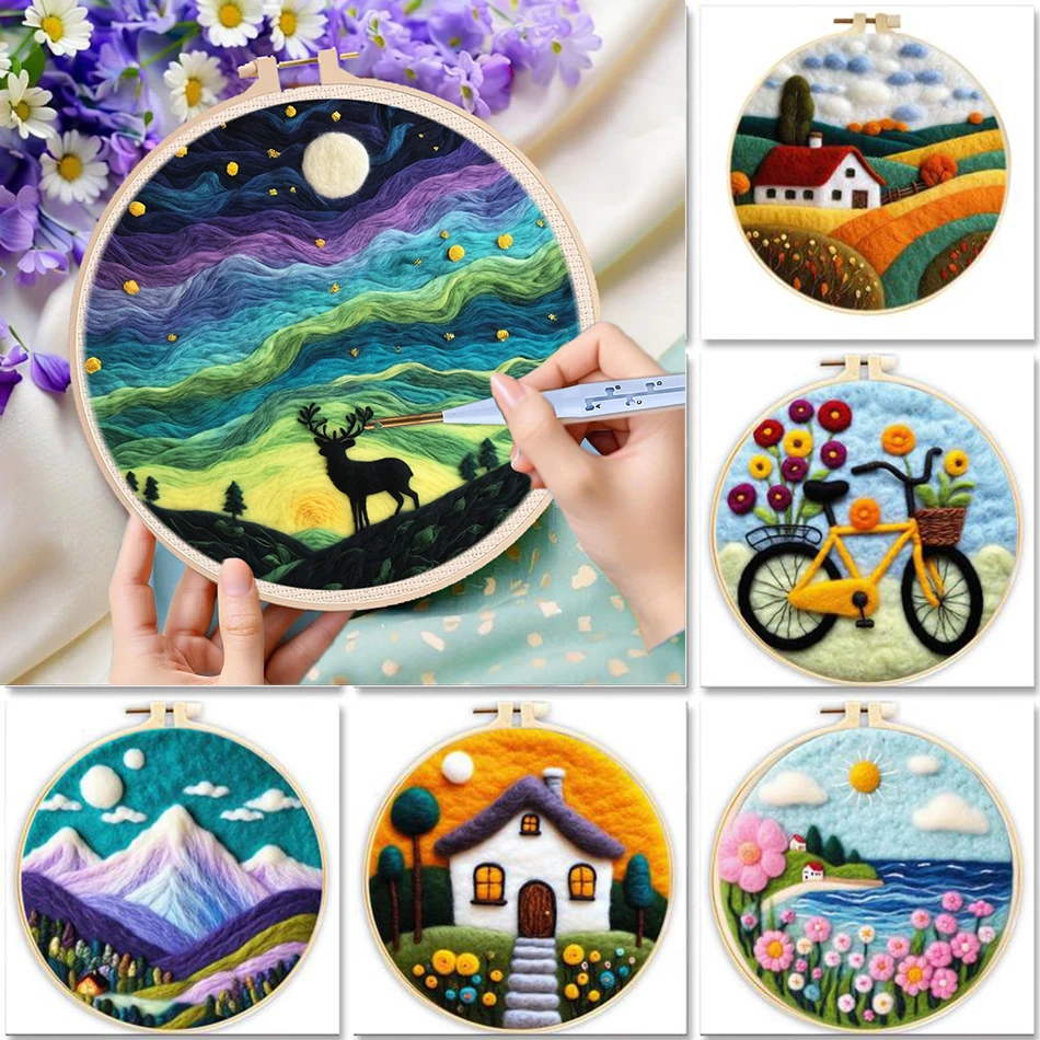 

SDOYUNO Animals Pattern Diy Wool Painting Embroidery Kit For Beginners Creative Landsacpe Diy Wool Needle Felt Picture Kit Craft