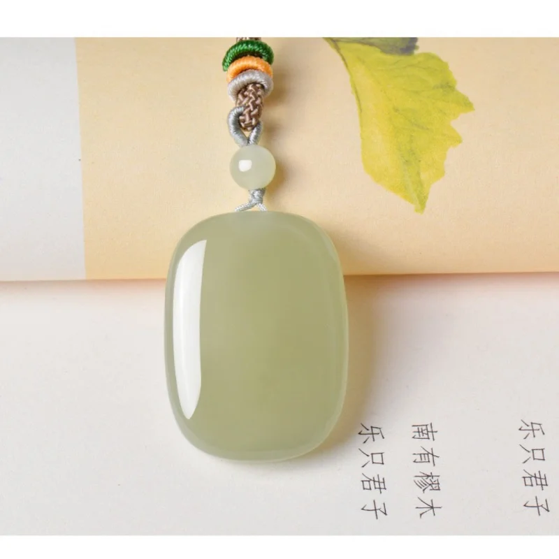 NaturalHetian Greenish White Tranquility and Peace Plate Pendant Women's Jade Necklace