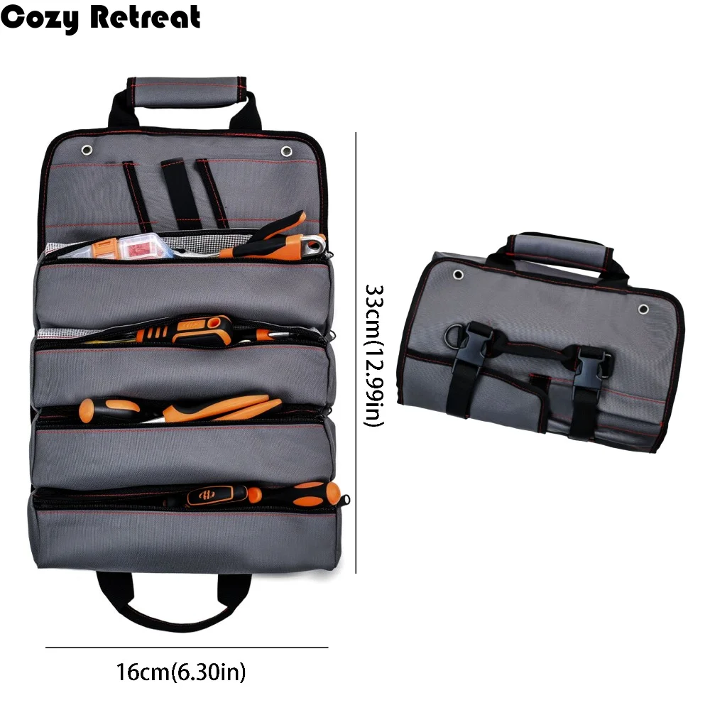 

Organizer Multi-function Reel Bag Thickened Wear-resistant Tool Organizer Portable Heavy Duty Roll Up Tool Bag Mechanics