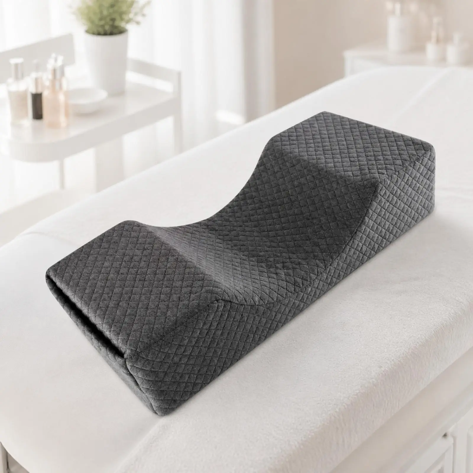 Low Profile Beauty Bed Pillow with Padded Velvet Surface for Eyelash Grafting and Detailed Facial Work