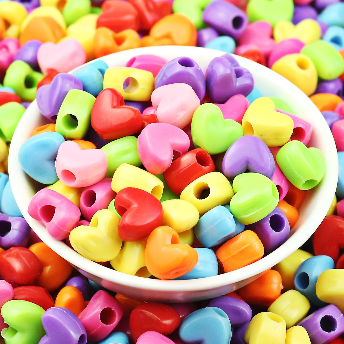 200pcs/Lot 11mm Love Heart Shape Acrylic Beads Loose Spacer for Jewelry Making Pendant Earrings Bracelet DIY MixedColor Findings