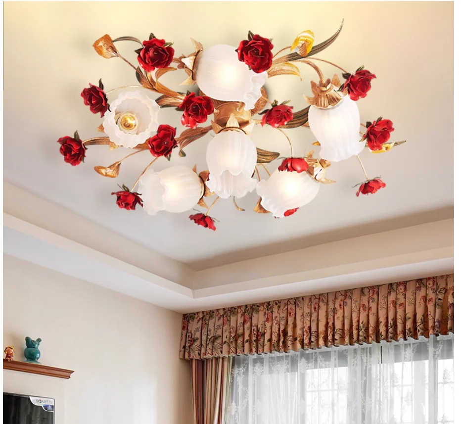 Newly Floral Ceiling Lights D45cm H18cm Colorful Living Room Dining Kitchen Bedroom Study Lamp Lusters Luminaire Home Decoration