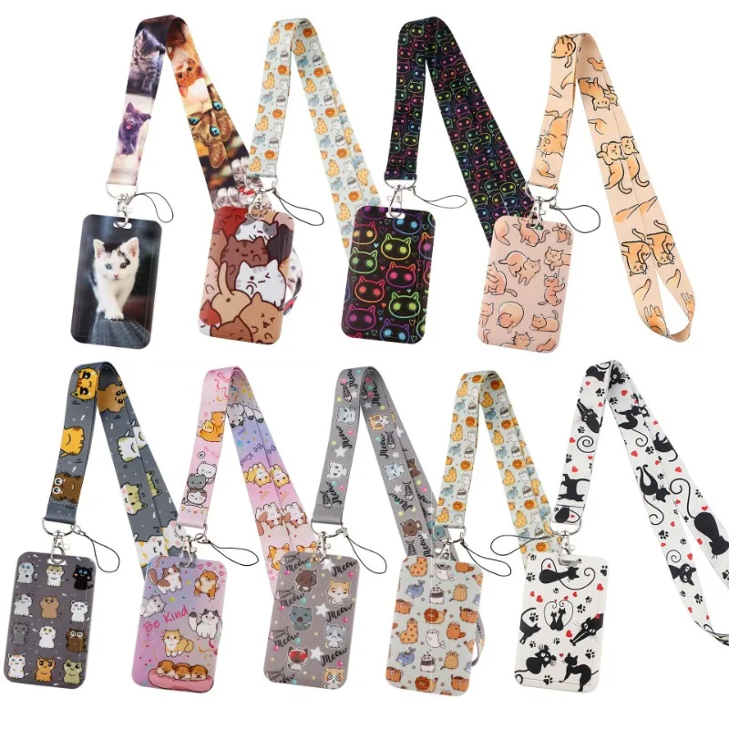 Lovely Cartoon Cat Lanyard Card Id Holder Car Keychain Id Card Pass Gym Phone Badge Kids Key Ring Holder