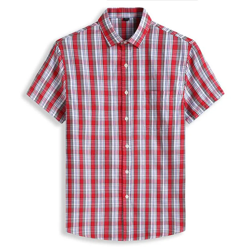 100% Cotton 5XL 6XL 7XL 8XL 12XL Men\'s Plus Size Shirts Fashion Casual Classic Style Comfortable Plaid Short Sleeve Shirt Male