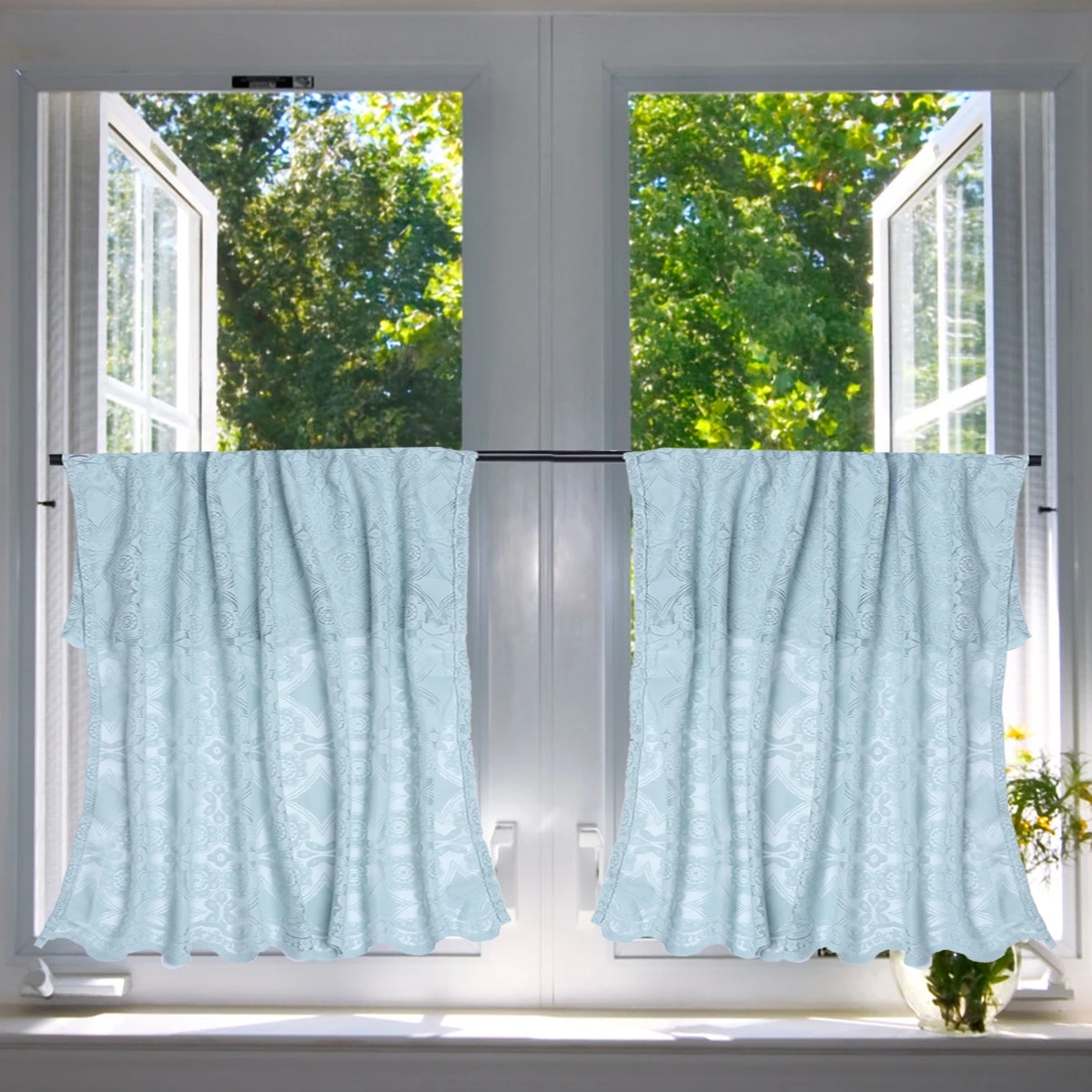 

Lace Curtains Kitchen Hanging Voile Bedroom Window Door Light Filtering Privacy Easy Install Hall Bathroom Kids Girls