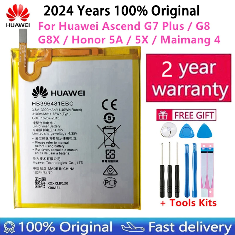 Batteria sostitutiva originale per telefono Hua Wei HB 396481 EBC Per Huawei Ascend G7 Plus / G8 / G8X / Honor 5A / 5X / Maimang 4 3000mAh