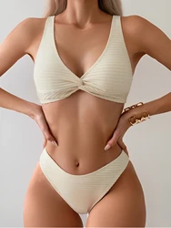 Chest Twist Sexy Bikini 2024 Women Swimwear Female Sexy Swimsuit Solid Bathers Swimming Bathing Swim Suit Summer Beachwear