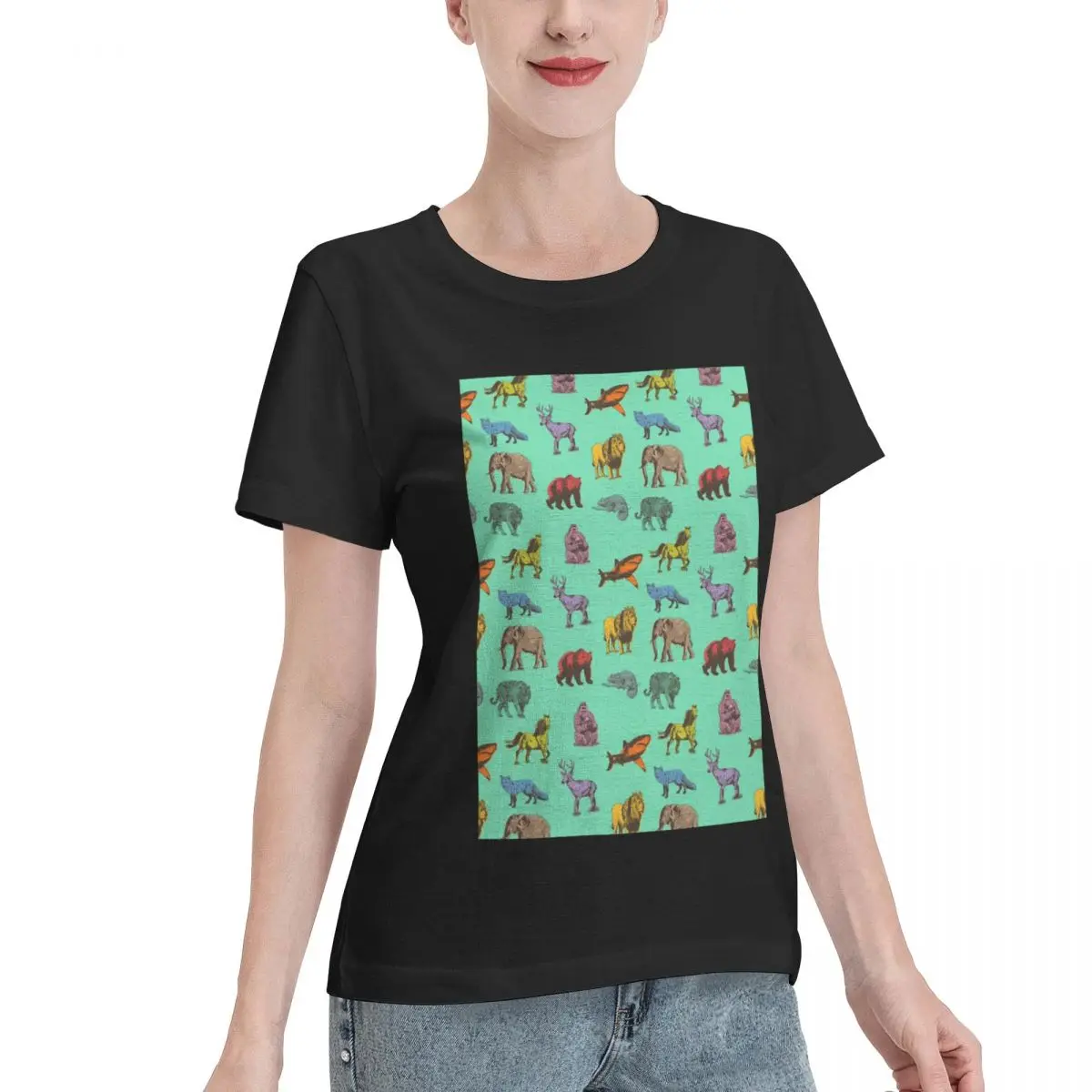 Must Have Animals Seamless Repeating Pattern Women's T-shirt French Style Home Casual Tee