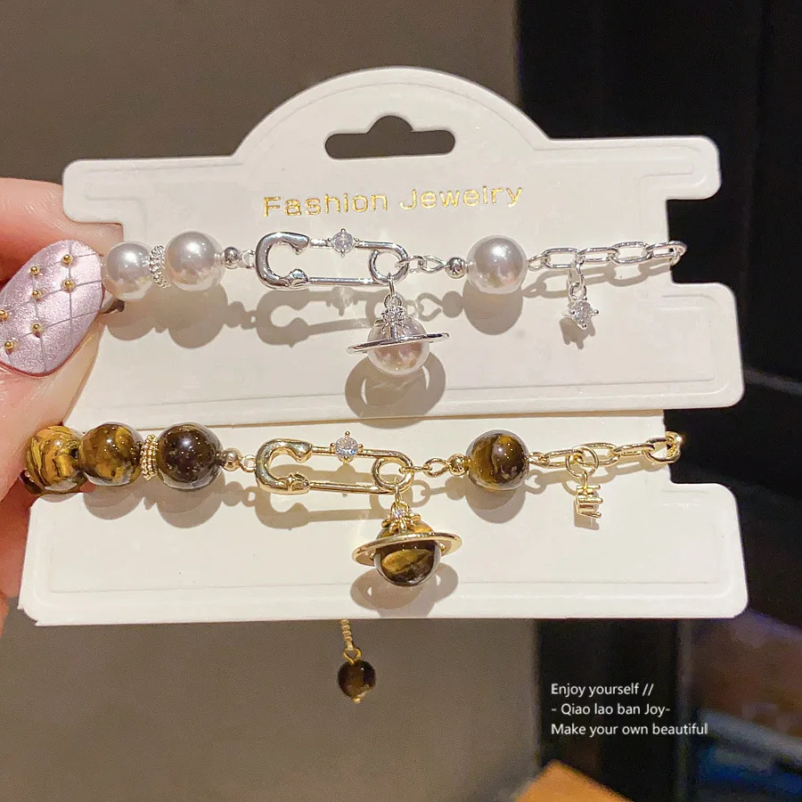 

Женский винтажный браслет из бисера с тигровым глазом и жемчугом с подвеской-подвеской - элегантные модные легкие роскошные ювелирные изделия в стиле ретро