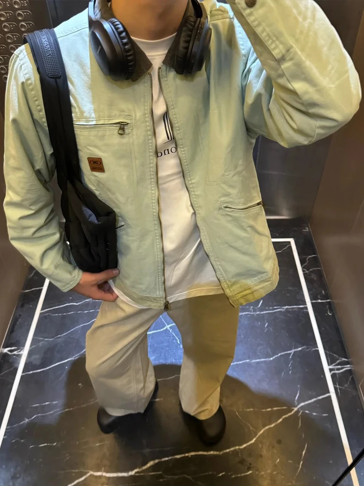 

Cleanfit Detroit Sle Мужская и женская одежда Jaet Mint een Спецодежда Пальто Весна Осень Модный бренд с отложным воротником Utili ...