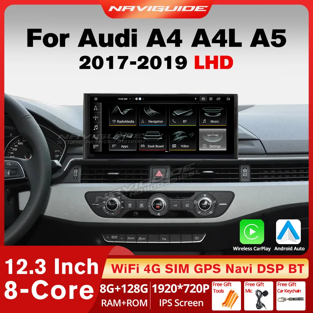 

NAVIGUIDE Android 13 8+128G Car Radio For Audi A4 A4L A5 LHD 2017-2019 Carpaly Auto Multimedia Player GPS Navi Headunit 4G WiFi