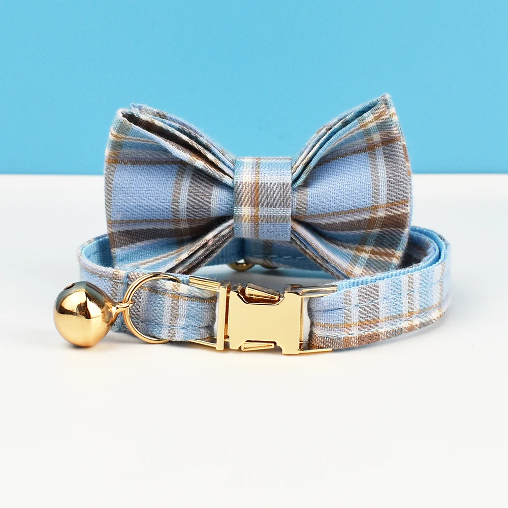 Karomuster Katzenhalsband mit Schleife Verstellbares Sicherheits-Personalisiertes Haustierhalsband mit Anpassbarem Namen Weiches Halsband – Detail 8