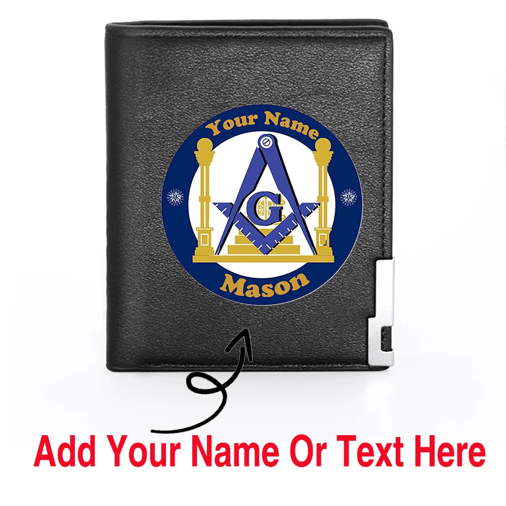 Personalized Classic Masonic Mason Design Customized Your Name Or Text Men's Card Holder Short Wallet