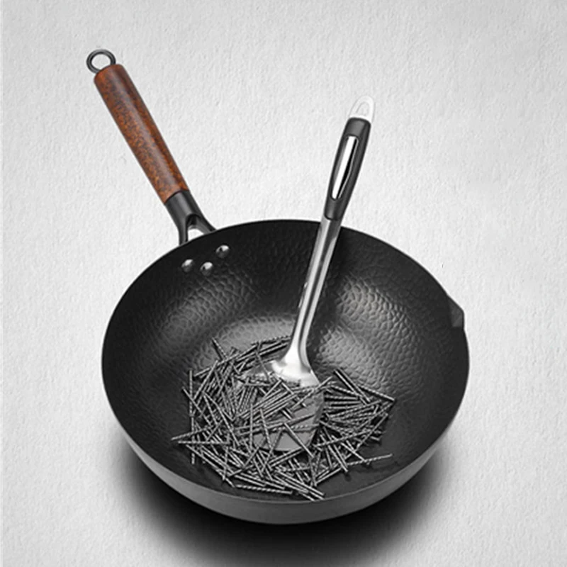32cm Antihaft-Eisen-Wok-Koch pfanne mit flachem Boden ohne Deckel Pfannen pfanne für alle Öfen Küchen zubehör