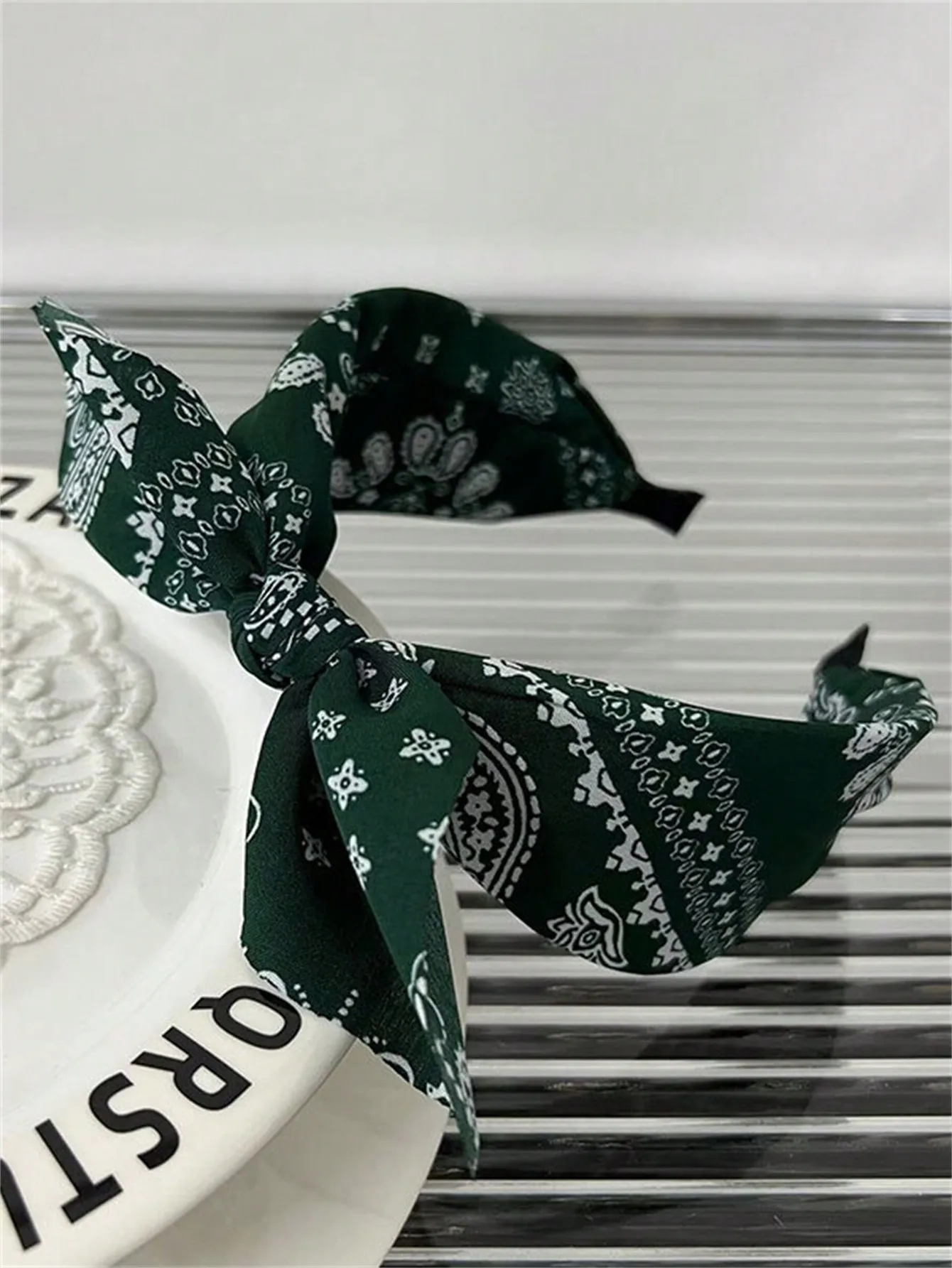 1 women\'s spring new vintage printed bow headband photo wash broken headband Headband Headpiece