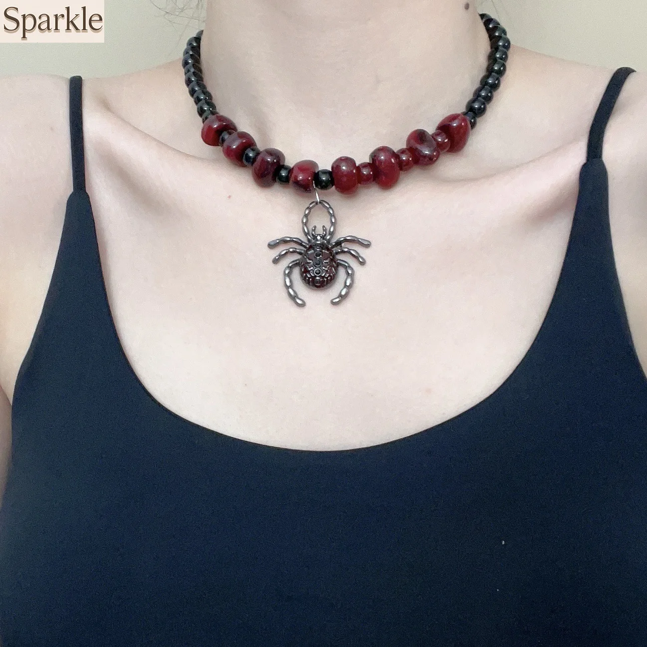 

Punk Y2K Beaded Black Spider Pendant Necklace for Women Vintage Gothic Exaggerated Choker Necklace Halloween Fashion Jewelry