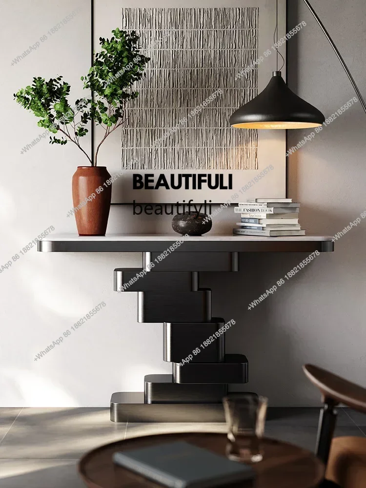 ss 8617Light luxury entrance table High-end walnut entrance end table Natural marble minimalist entrance table