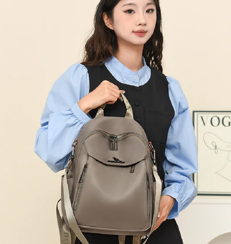 

2025 New Fashion Waterproof Oxford Nylon Travel Backpacks Women's Large Capacity Double Zipper Shoulder Bags Totes School Bag