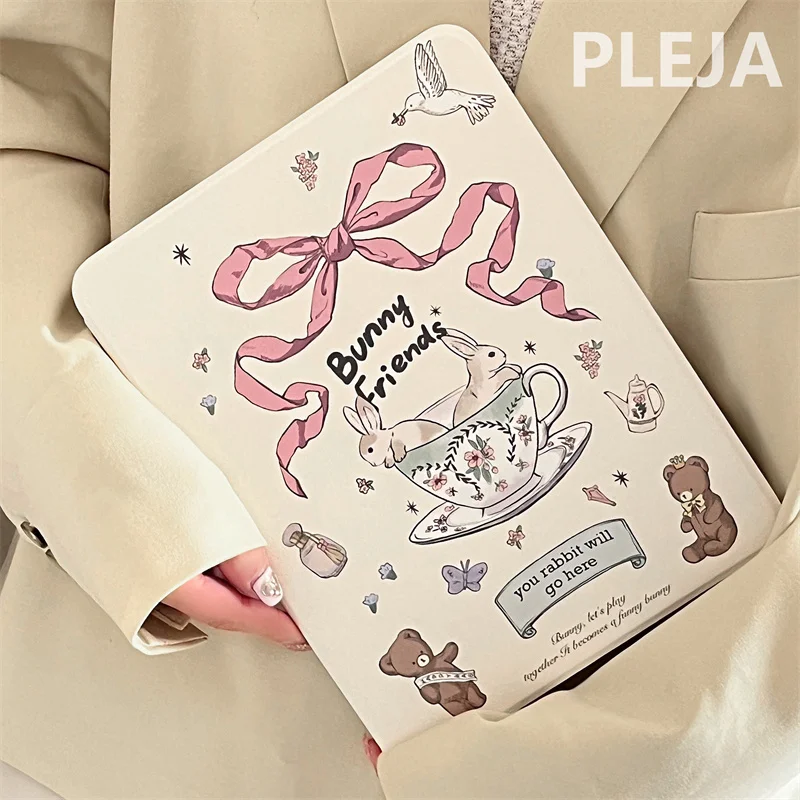 Cute Bow Rabbit Case dla iPad 10th Gen Air 5/4 10.9 Pro 12.9 2022 9.7/10.5/mini 6 11 cali 2021 okładka z uchwytem na ołówek