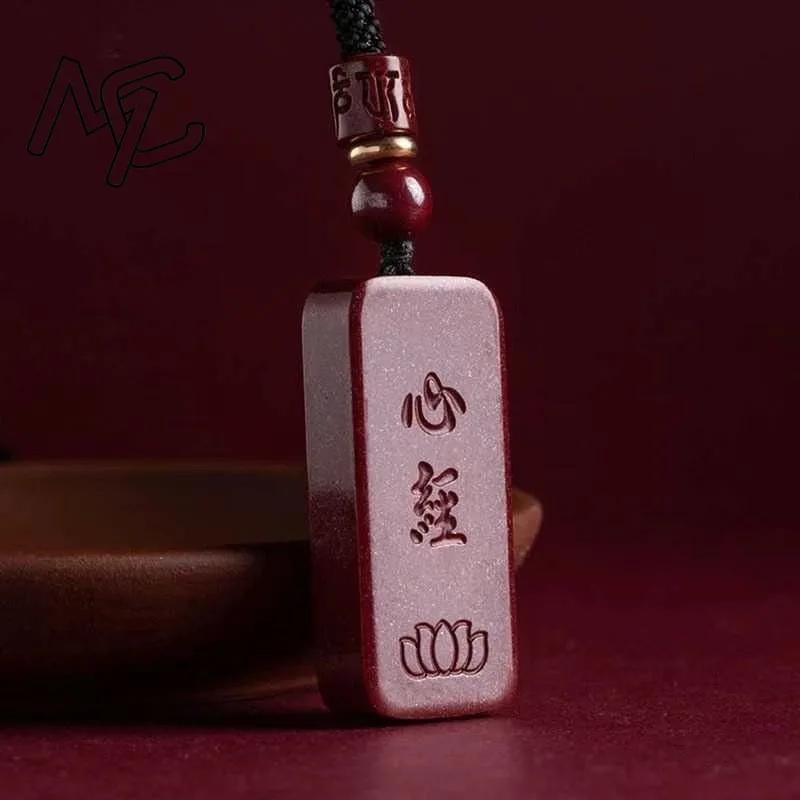Red Cinnabar Chinese Heart Sutra Pendant Energy Carved Fashion Gemstone Natural Jewelry Designer Charm Stone Real Gift Luxury