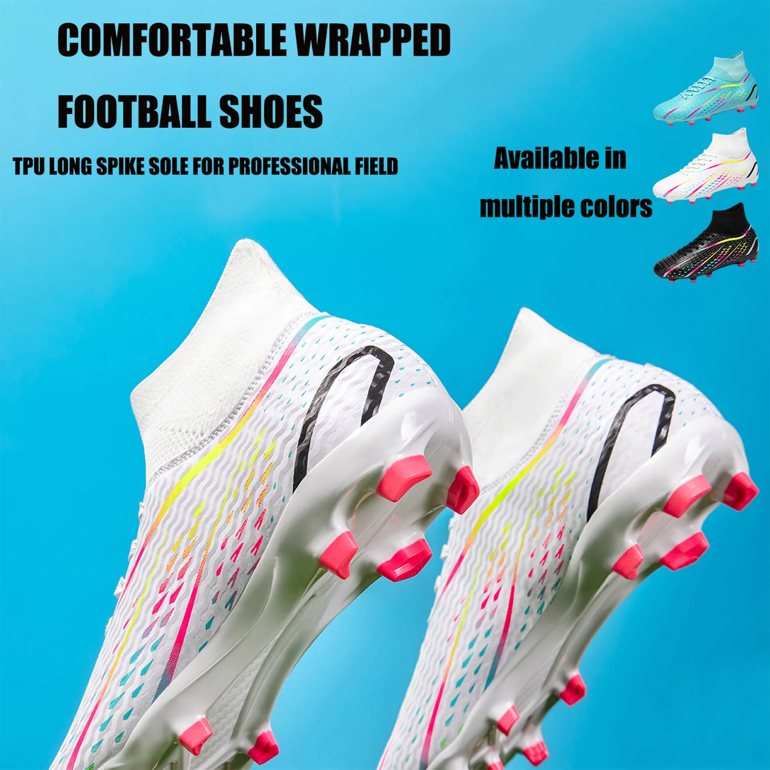 Men's AG FG football boots are made of soft PU woven fabric, shockproof TPU outsole, and strong grass catching