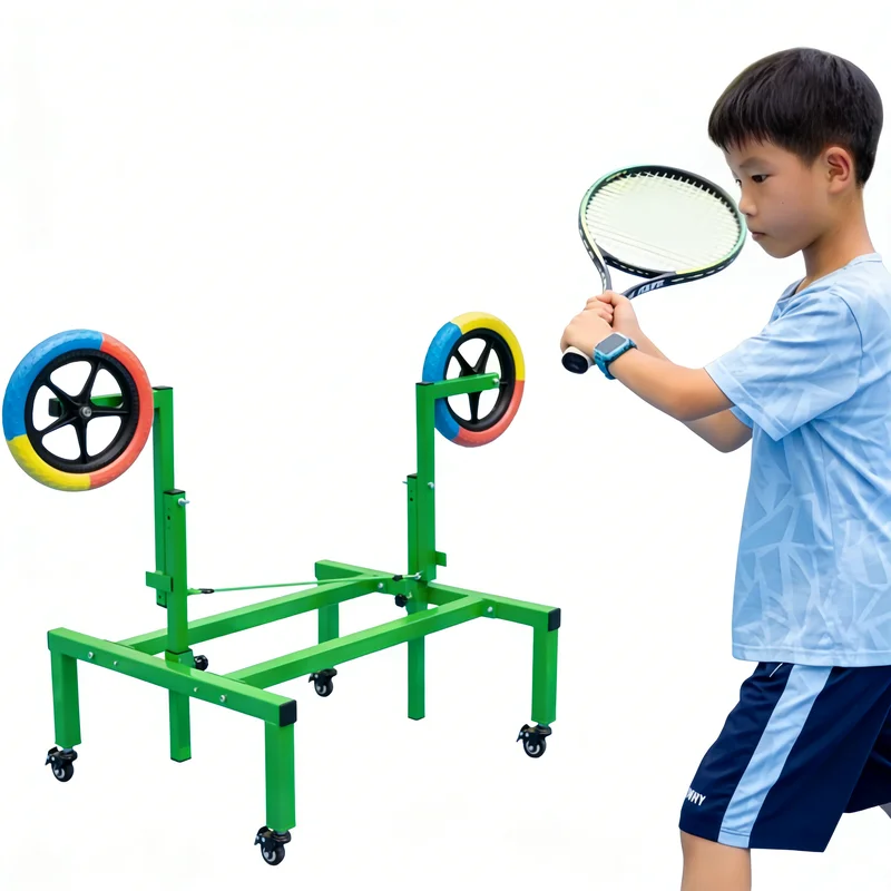 Two-wheel tennis trainer, top swing practitioner, fixed teaching tool for front and back handball movements for adults