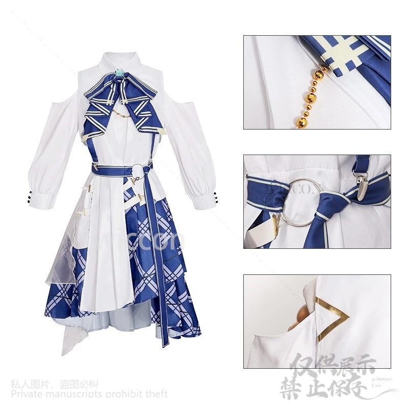 شيراكامي فوبوكي كوسبلاي هولوليف أنيمي Vtuber زي رحلة زرقاء 1st لايف زي أزرق أبيض فستان كاواي لوليتا للهالوين #3