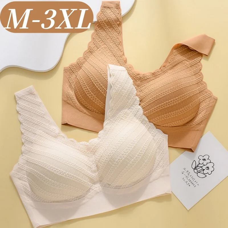 Kabellose BHs mit Wellenkante für Damen, sexy Dessous, U-förmiger Push-up-BH, gepolsterter BH, breiter Träger, Alltagsunterwäsche, Größen M-3XL