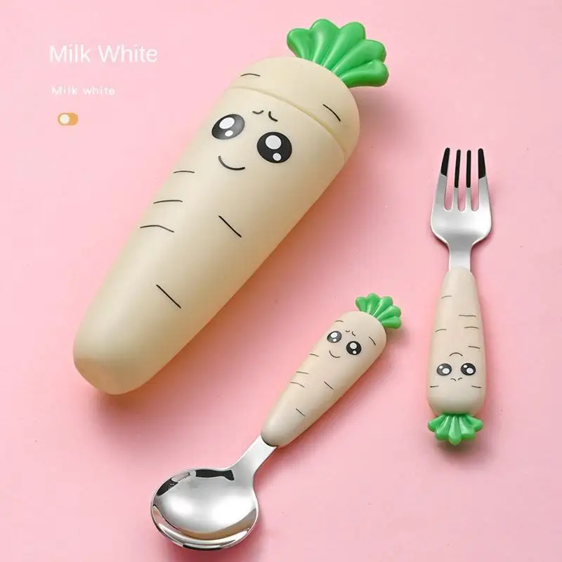 Creative Cartoon Carrot Tableware Set Stainless Steel Children\'s Fruit Food Supplement Fork Spoon Short Handle Tableware