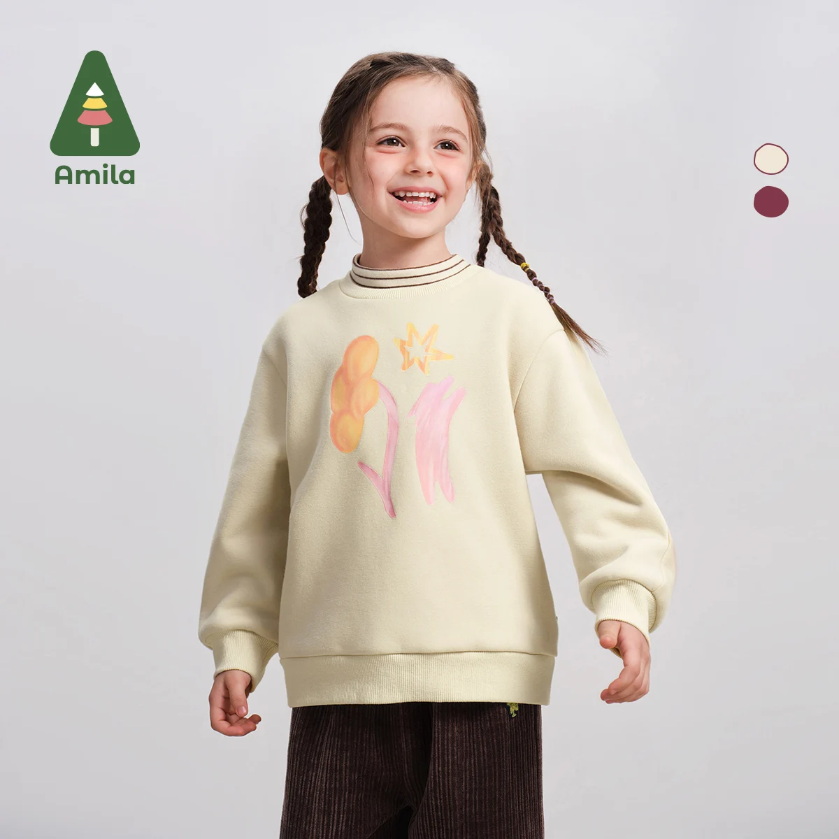 

Amila Baby Sweater 2024 Winter New High Quality Cartoon Plus Velvet Round Neck Warm Soft Skin-Friendly Children’s Pullover