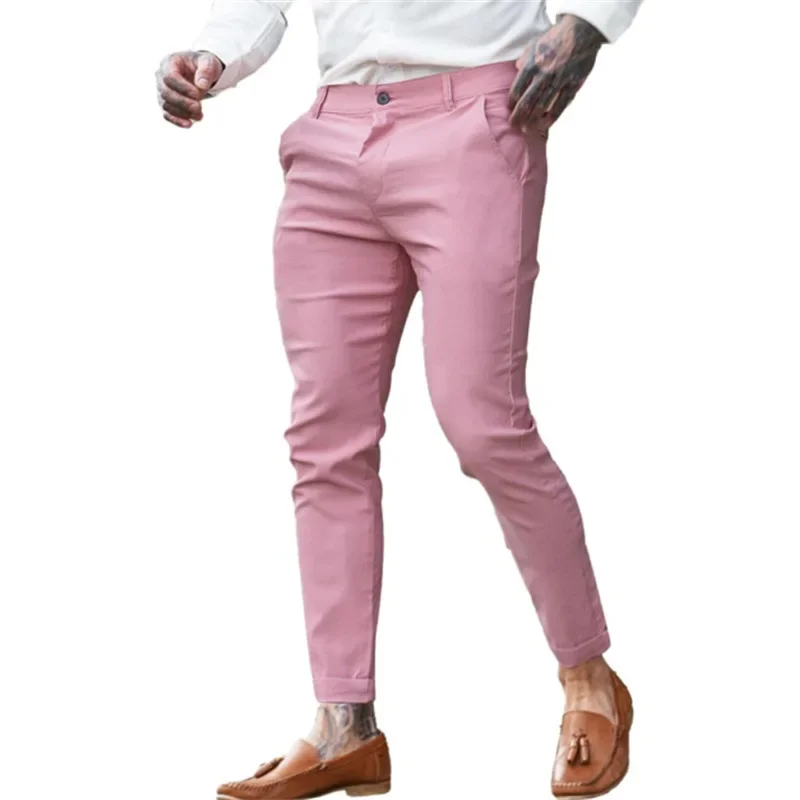 Pantaloni skinny a matita slim da strada per giovani alla moda elasticizzati in cotone twill da uomo