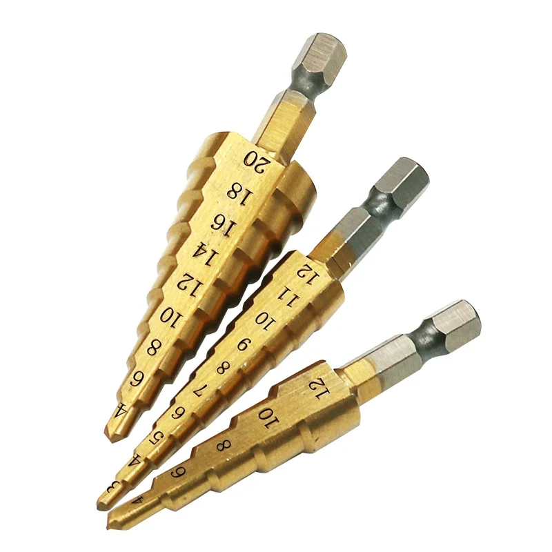 

3-12mm 4-12mm 4-20mm HSS Straight Groove Step Drill Bit Set Titanium Coated Wood Metal Hole Cutter Core Drill Bit Set