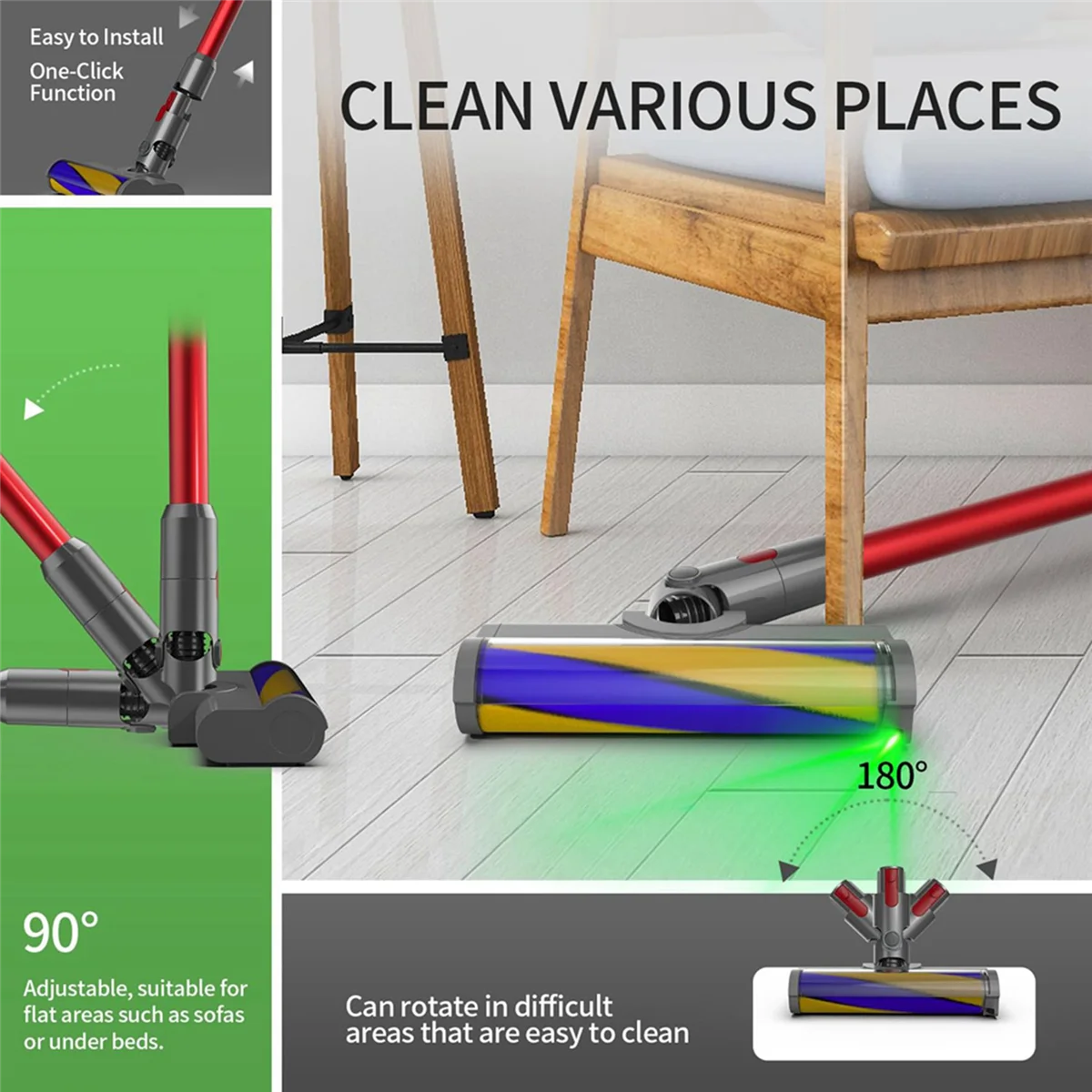 Reemplazo de cabezal eléctrico de cepillo de rodillo para piezas de aspiradora Dyson V7 V8 V10 V11 V15 con accesorios de suelo de luz láser verde