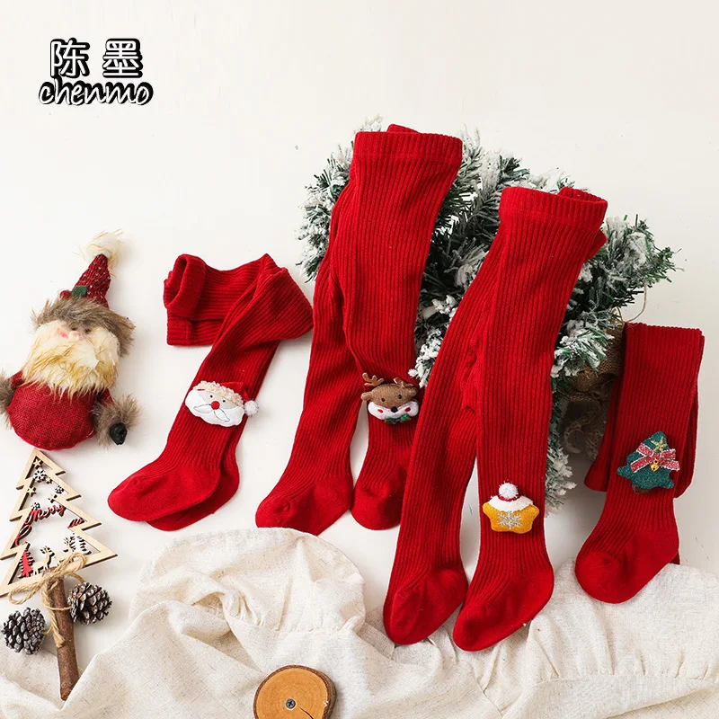 

1-3Y Baby Girls' leggings Christmas style red doll pantyhose cotton spring autumn winter baby pantyhose with feet baby pantyhose