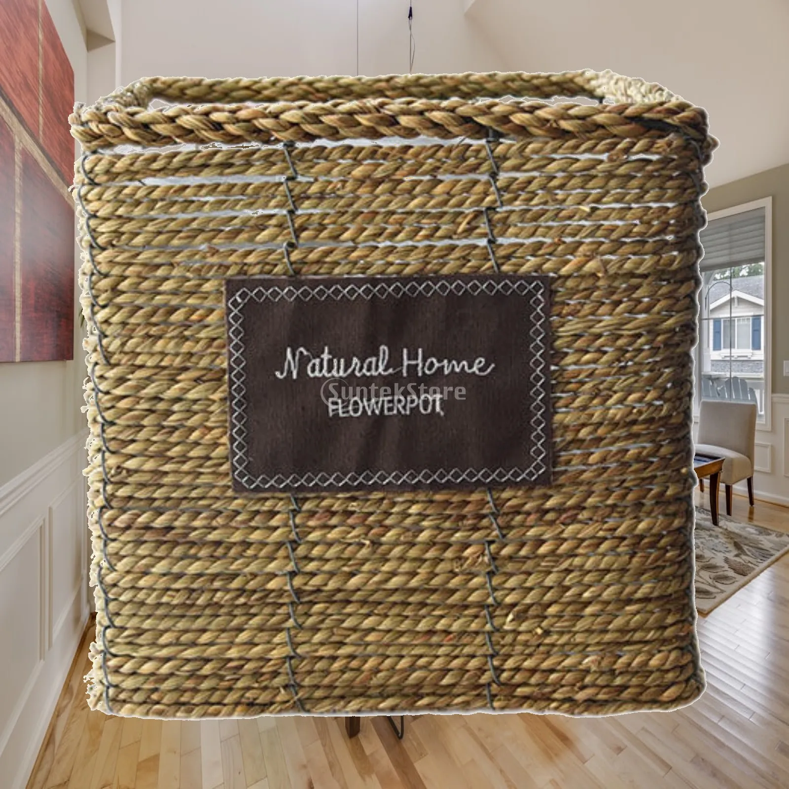 Straw Weaving Planter Basket Container for Courtyard Bedroom Restaurant