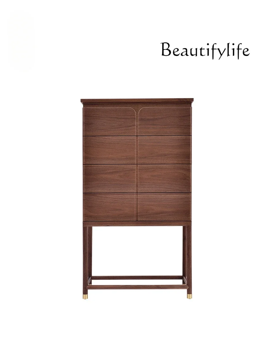 Chinese black walnut four-chest cabinet Zen light luxury solid wood dining side cabinet storage storage decorative cabinet