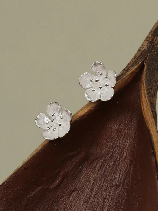 Elegant Artistic Silver Earrings  Style Peach Blossom Fashionable Pure Silver 925 Trendy Jewelry Ear Jewelry