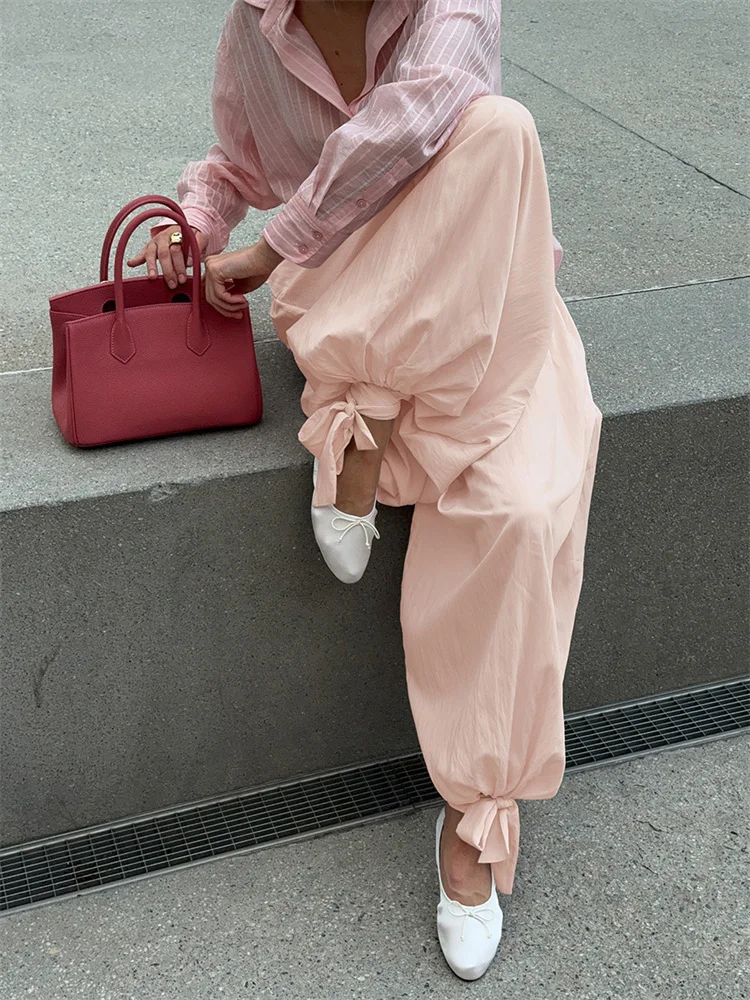 

Tossy Casual Lace-Up Wide Leg Trousers For Women See-Through Loose High Waist Solid Autumn Flared Trousers Women's Pants 2025
