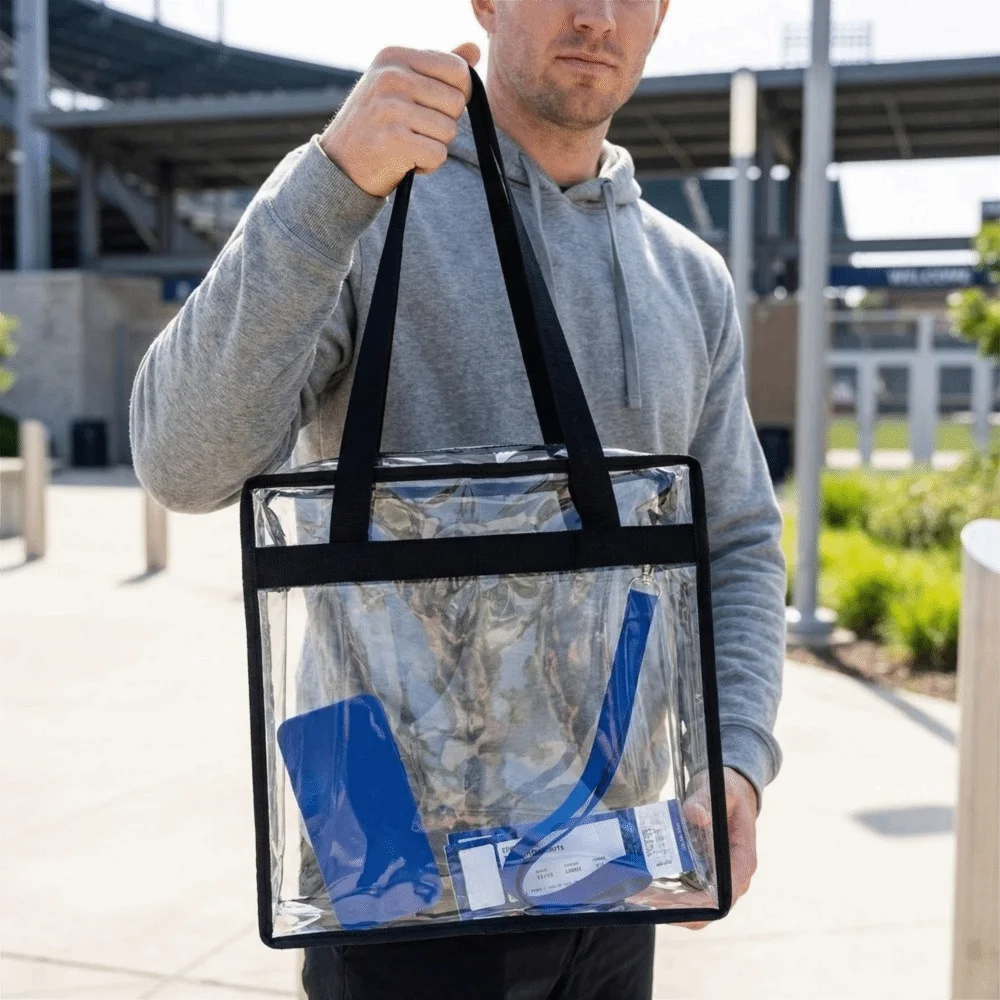 Portable Clear PVC Tote Bag Zipper Closure Adjustable Strap Waterproof Storage Bag Multipurpose Large Capacity Handbag School