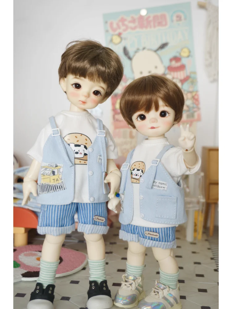 BJD 人形服ブルーピンク T シャツベストショーツ靴下セット 1/6 小型 1/6 人形アクセサリードレスアップギフト DIY 服 (人形なし)