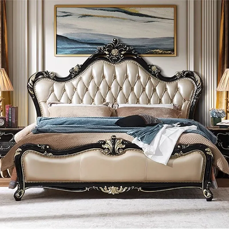 

Queen European Double Bed Black High End Headboard Frame Double Bed Modern Sleeping Camas Matrimonial Luxury Bedroom Furniture