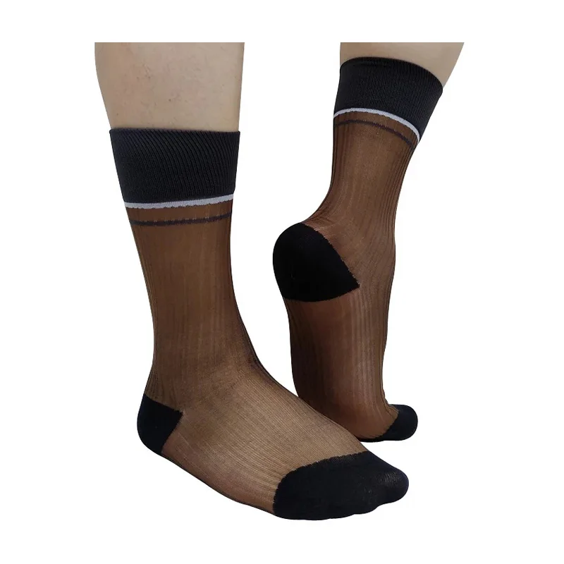 

New Mens Striped Socks Formal Dress Suit Sexy Gentlemen Socks Comfortable See Through Summer Nylon Silk Socks Hose