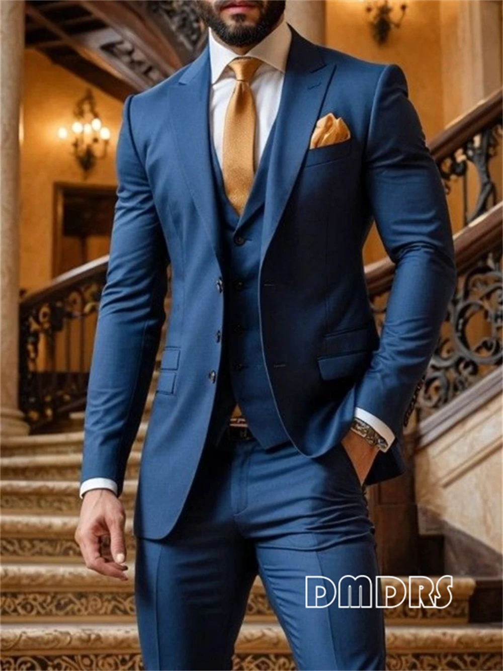 

Made-to-Order Men's Solid 3-Piece Suit Set, Long Suit Jacket Vest Pants Set from XXS to 7XL, Tuxedo Dresswear for Wedding Party