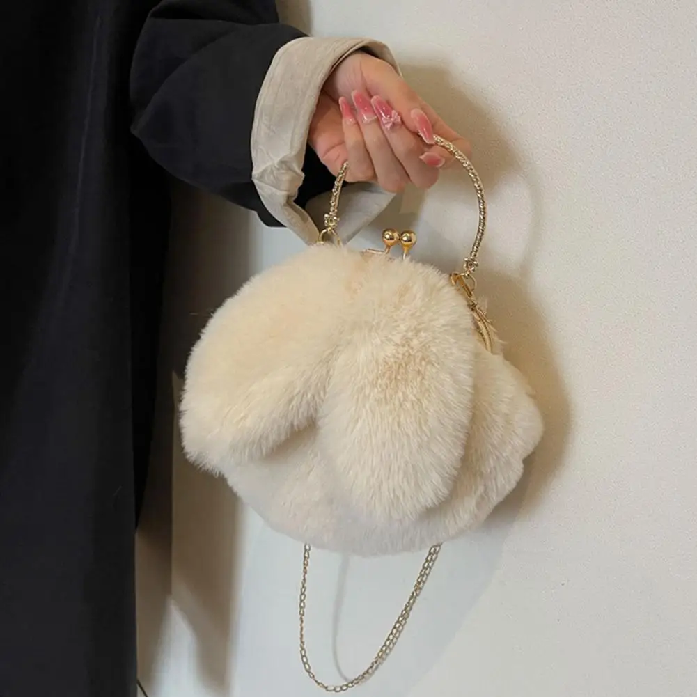 Fashion Small Round Bag Rabbit Ear Clip Bag Plush Shoulder Bag Women Cartoon Rabbit Sling Bag Portable Messenger Bag Gifts